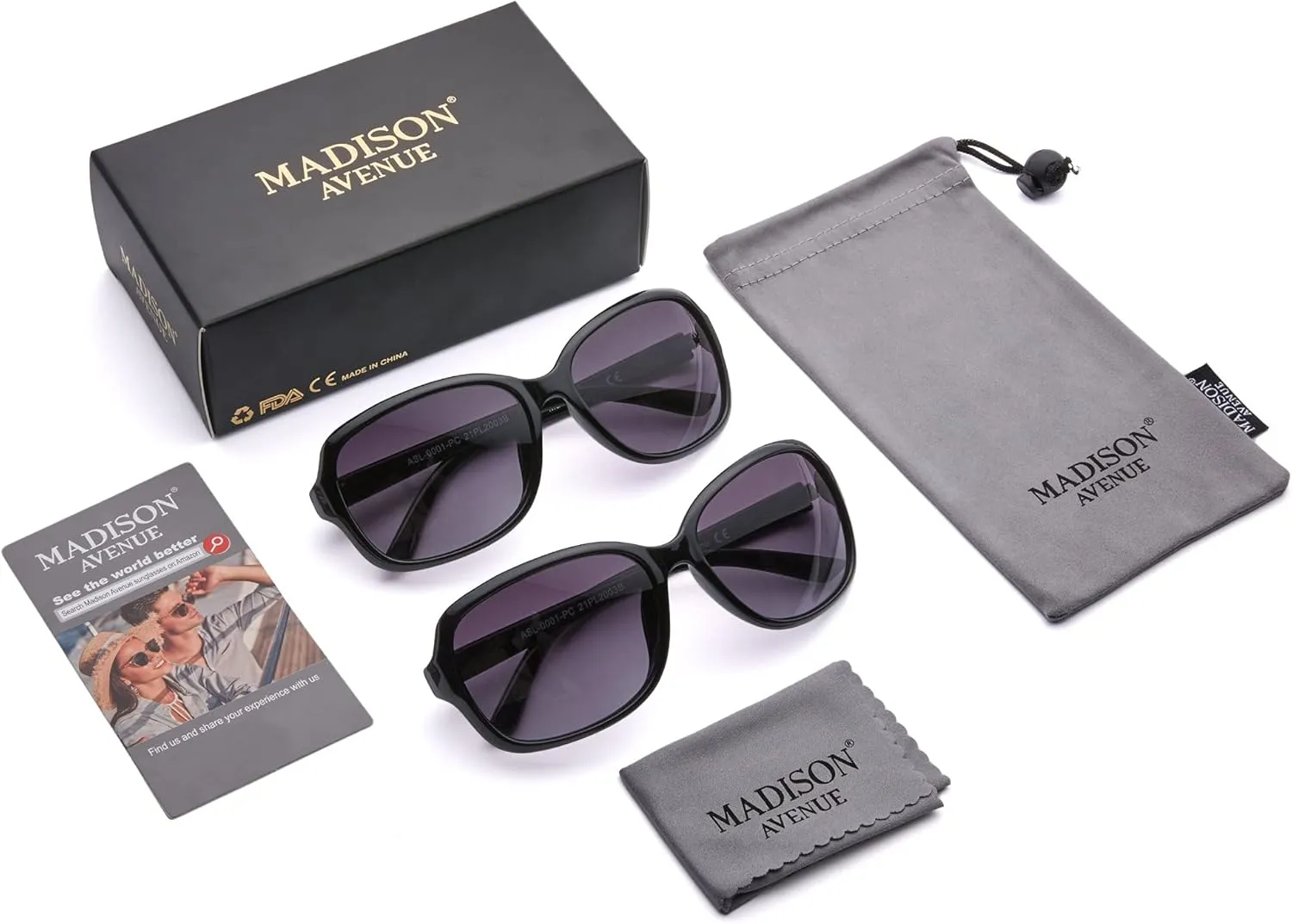 Madison Avenue 2 Pack Classic Vintage Sunglasses for Women Men,Fashion Sun Shades Glasses with UV400 Protection