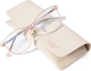 Madison Avenue Square Vintage TR90 Blue Light Blocking Reading Glasses for Women with Case, Anti Glare/Eyestrain Computer Readers Transparent Brown 1.0