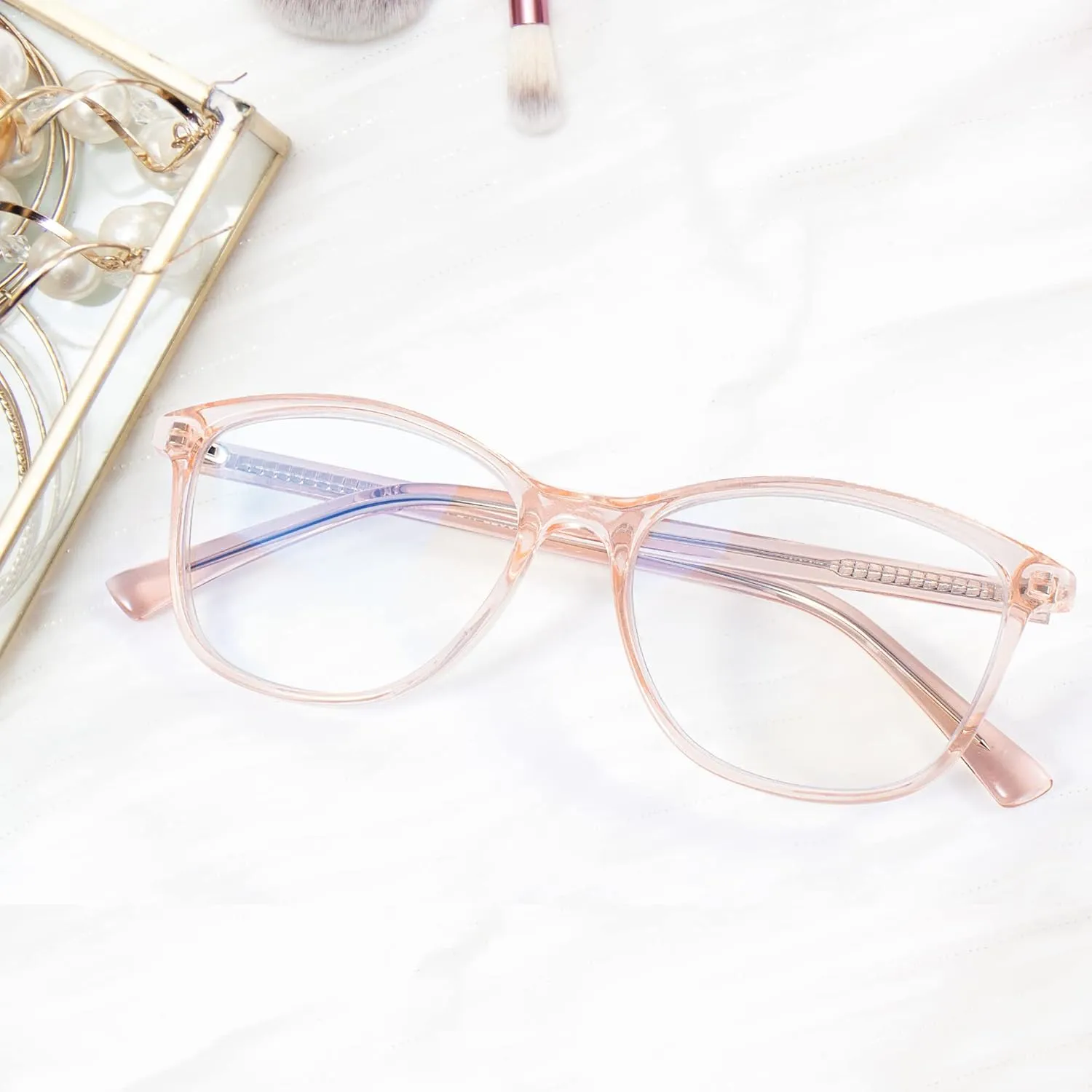 Madison Avenue Square Vintage TR90 Blue Light Blocking Reading Glasses for Women with Case, Anti Glare/Eyestrain Computer Readers Transparent Brown 1.0