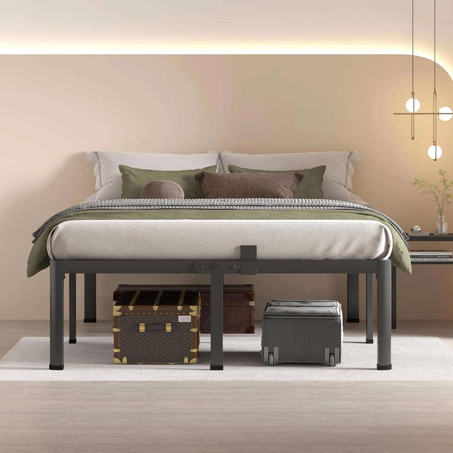 MAF 18 Inch King Size Bed Frame with Round Corner Legs Mattress Slide Stopper No Box Spring Needed Heavy Duty Metal Platform Bed Frames, 3000 LBS Steel Slats Support