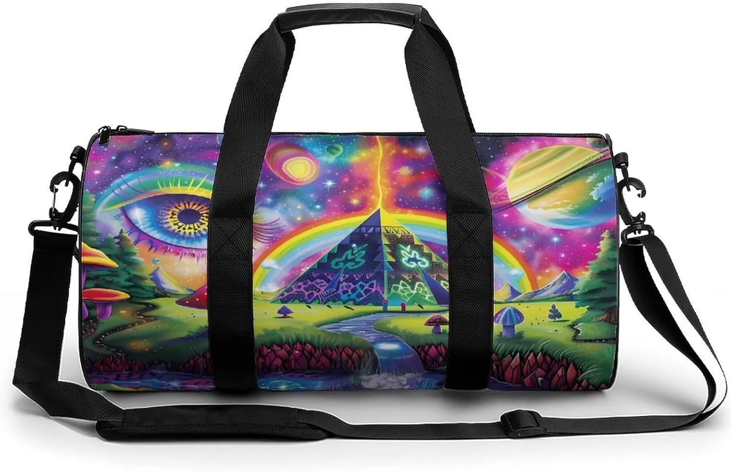 Magic Evil Eyes Mushroom Egyptian Pyramid Large Gym Bag Novelty Lightweight Duffel Bag Travel Tote Bags