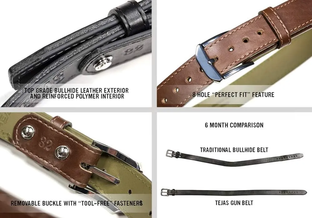 Magpul Tejas Gun Belt "El Original" 1.5 Inch Concealed Carry CCW Bullhide Leather and Reinforced Polymer Gun Belt