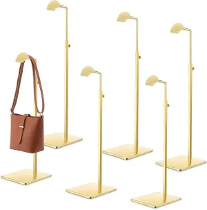 Maitys 6 Pack Gold Purse Display Stands Stainless Steel Adjustable Height Bags Display Rack Metal Handbag Holder Set for Home Store Boutique Counter Retail Floor Props Shelves