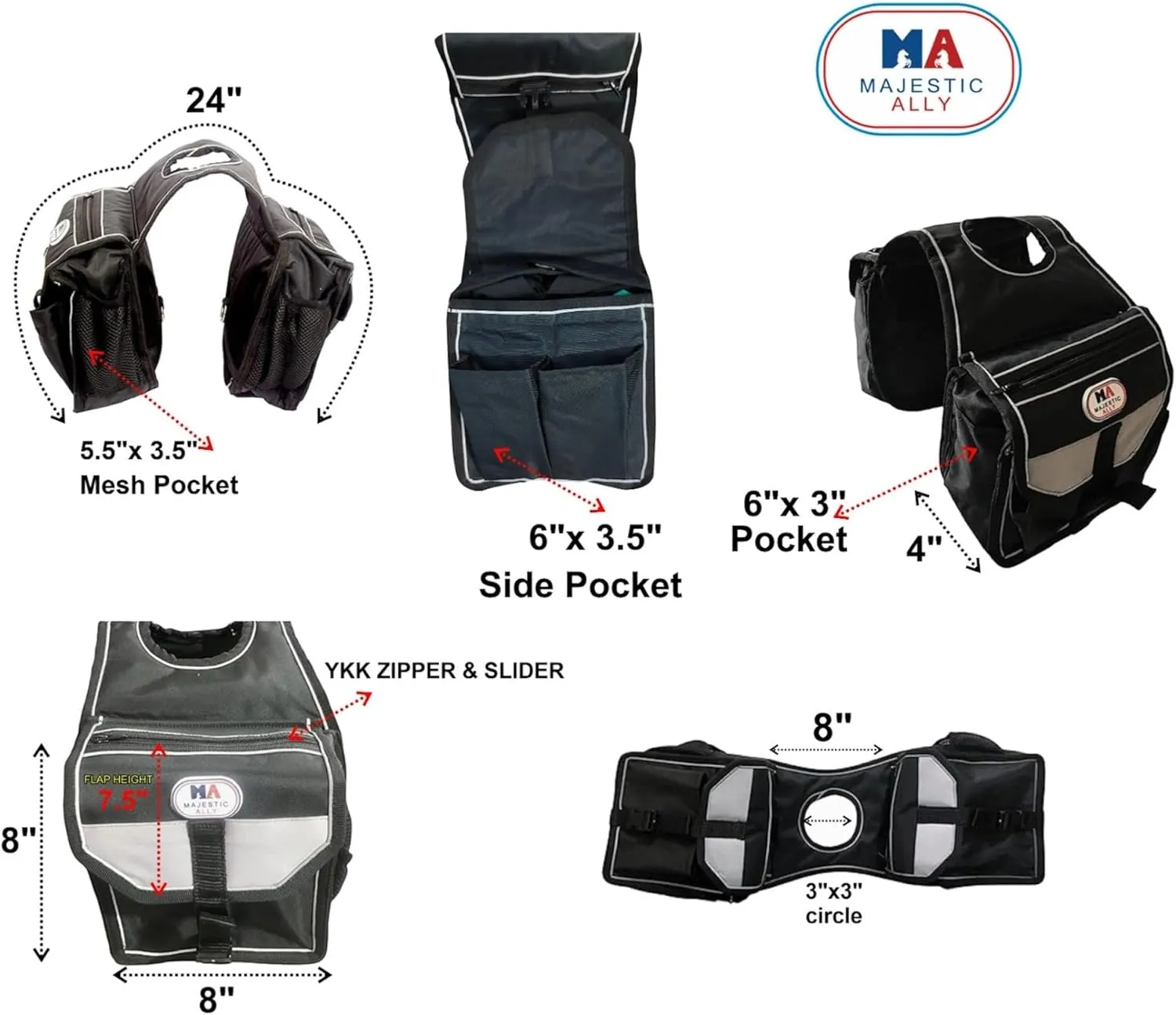 Majestic Ally Horn Bag, Nylon Insulated Padded Reflective Pockets,Two Water Bottle, Camera/Cell Phone Pocket, Horn Bag (Red)
