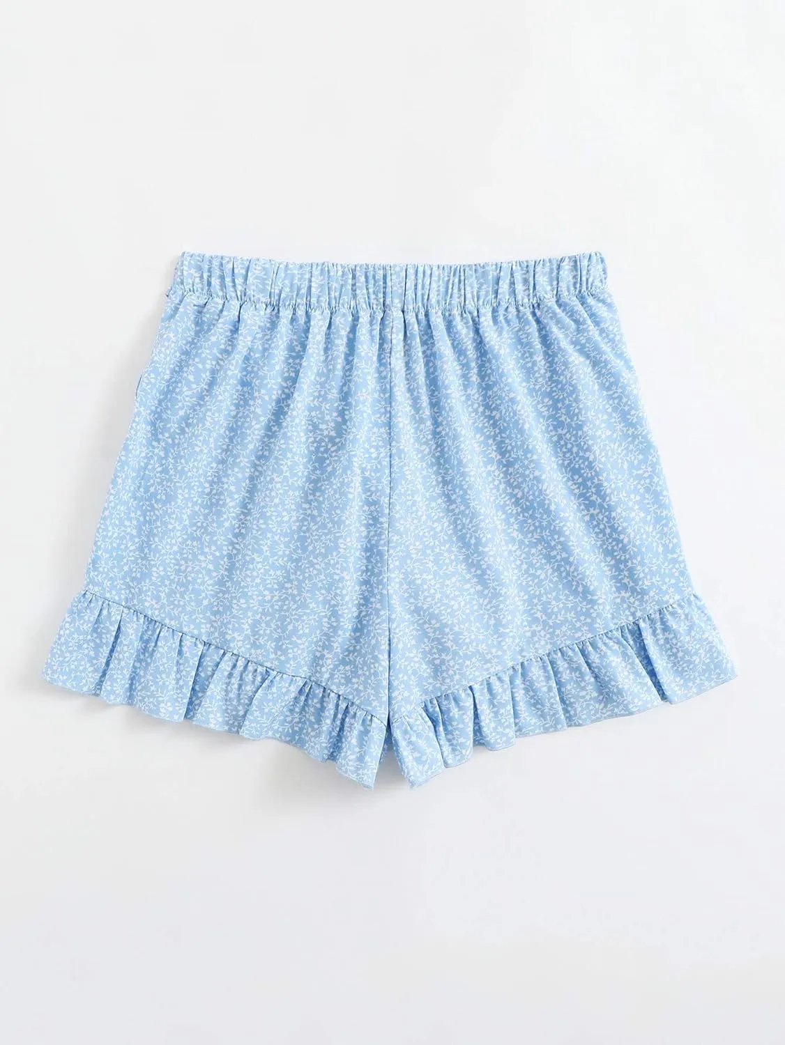 MakeMeChic Women's Boho Floral Print Elastic Waist Ruffle Wrap Tie Skorts Skirt Skorts