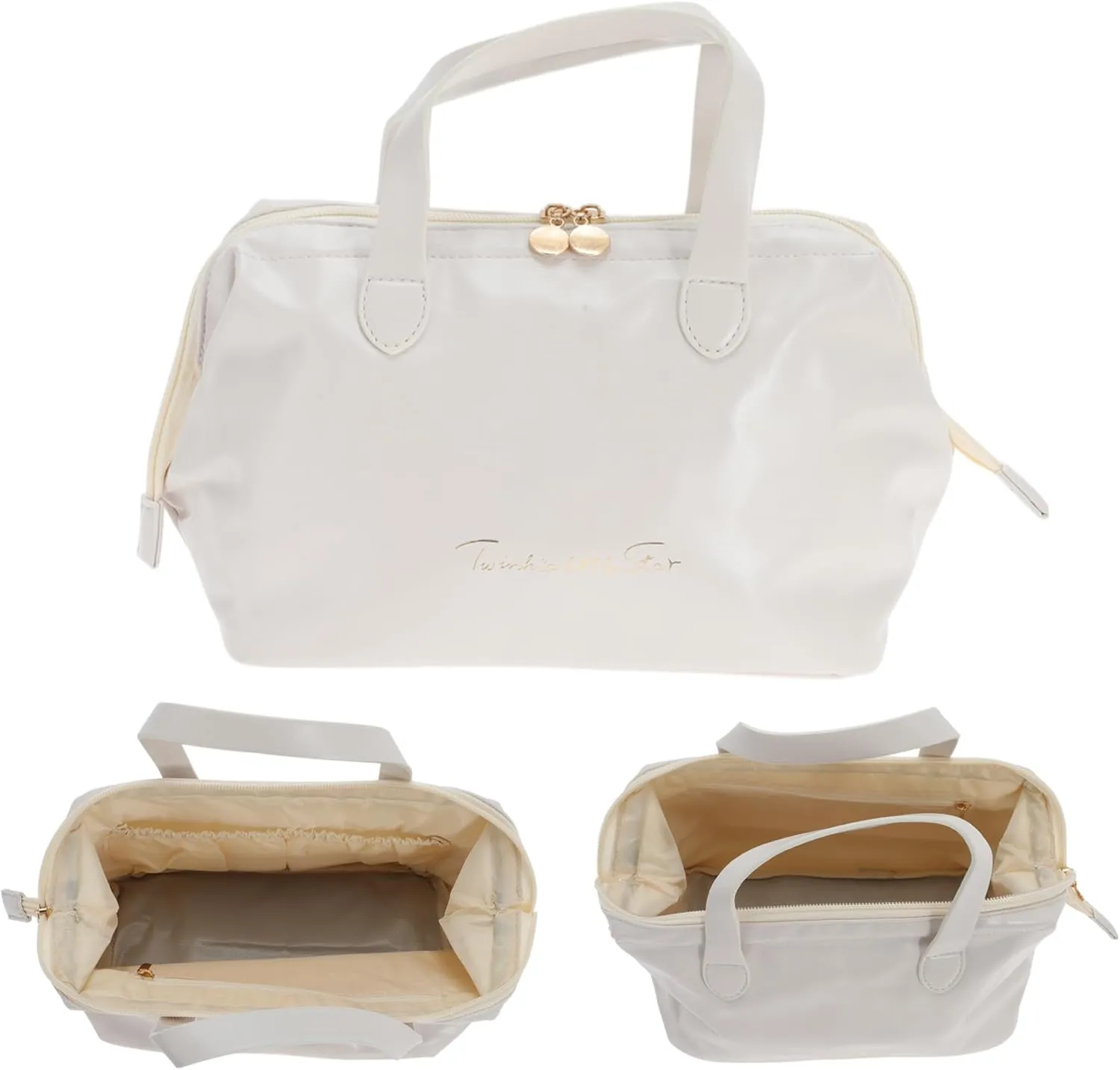 Makeup Bag, Large Capacity PU Travel Cosmetic Bag for Women, Toiletry Bag, Waterproof and Durable Make Up Bag with Multiple Compartments, Beige