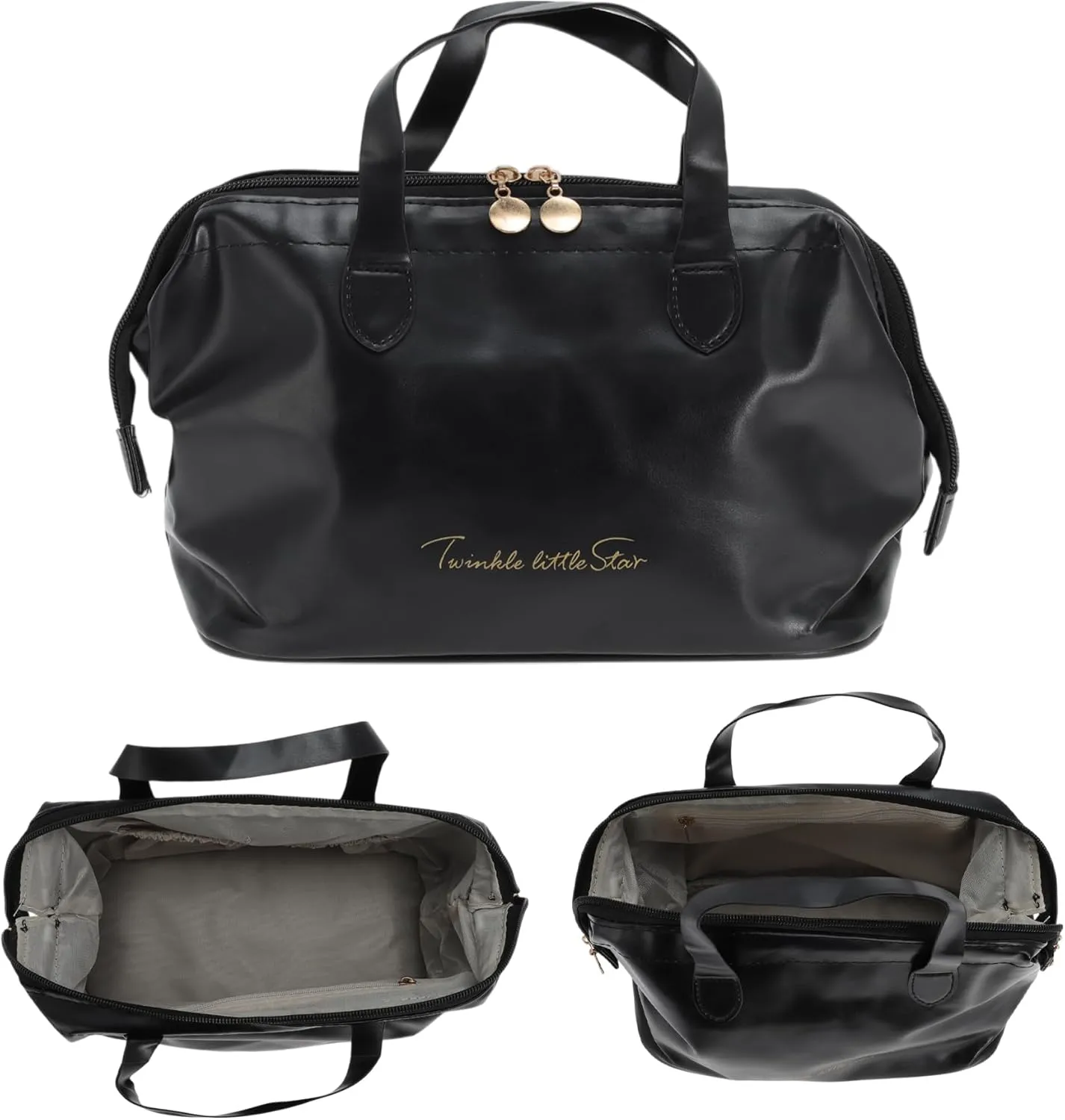 Makeup Bag, Large Capacity PU Travel Cosmetic Bag for Women, Toiletry Bag, Waterproof and Durable Make Up Bag with Multiple Compartments, Black