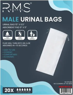 Male Urinal Bags, Medical Grade with High Absorbency, Convert Liquid to Gel, Odor Control, and Easy Disposal, Travel Urinal for Men (20 Bags)