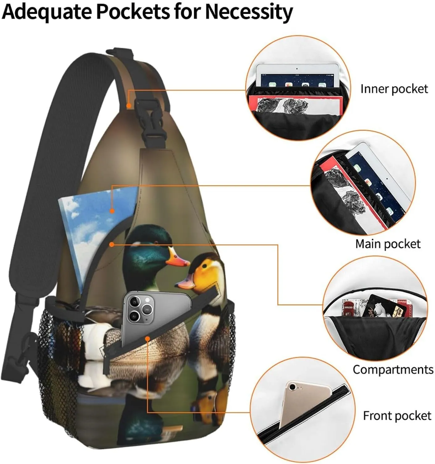 Mallard Ducks High Storage Capacity Chest Bag Diagonally Sling Backpack Crossbody Shoulder Bag For Men Women