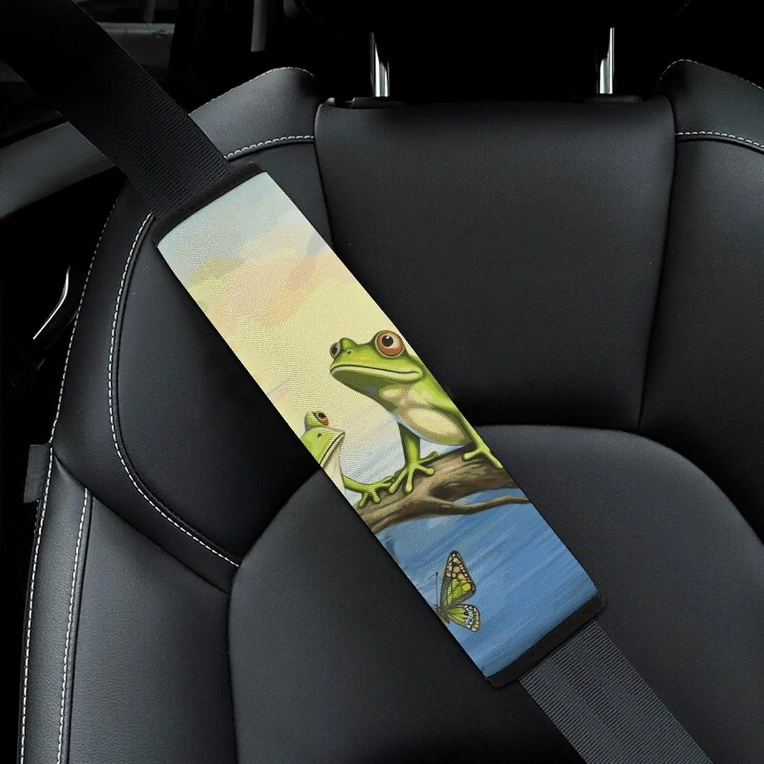 Many Frogs Sing on The Branches Summer Butterflies Lake Water Auto Seat Belt Cover 1PCS Universal Car Seat Belt Shoulder Protector Pad, Protect Your Shoulders And Neck for Car Seat Belt, Shoulder Bag,