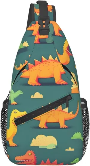 Many Small Dinosaur Print Sling Bag Crossbody Backpack For Women Men Hiking Travel Over The Shoulder Multipurpose Bag