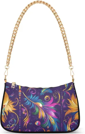 Mardi Gras Carnival Feather Jewel chain crossbody bags for women with multi pockets handbag for adult