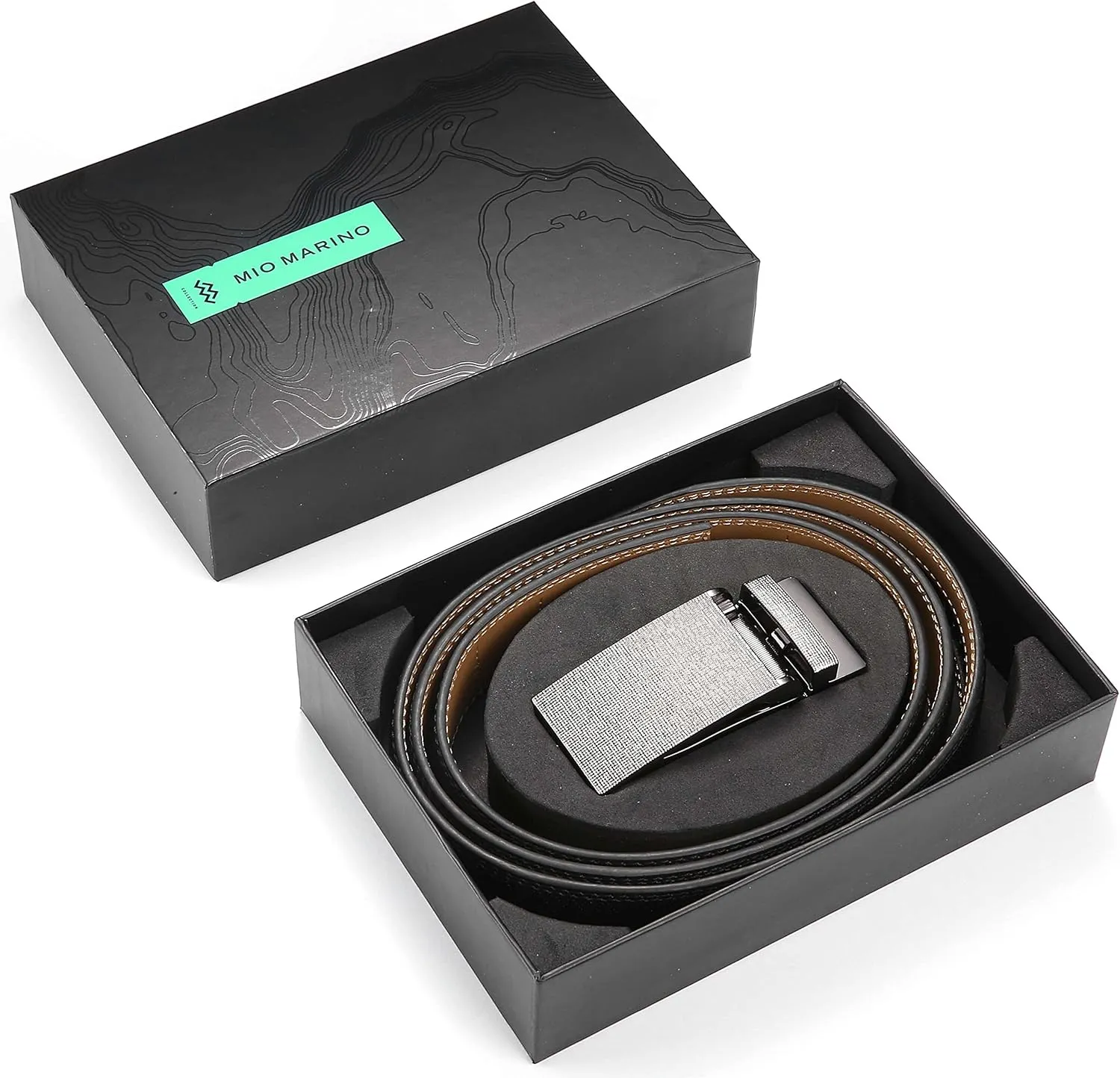 Marino Avenue Ratchet Belt for Men. Adjustable Leather Dress Belt with 38 Easy to Click Into Place Ratchet Closures.