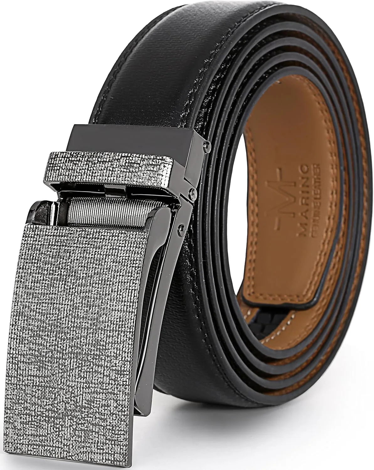 Marino Avenue Ratchet Belt for Men. Adjustable Leather Dress Belt with 38 Easy to Click Into Place Ratchet Closures.