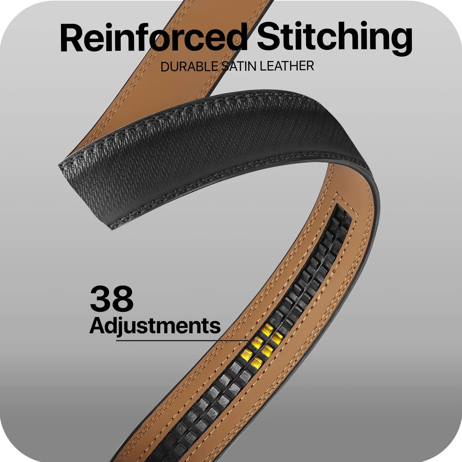 Marino Avenue Ratchet Belt for Men. Adjustable Leather Dress Belt with 38 Easy to Click Into Place Ratchet Closures.