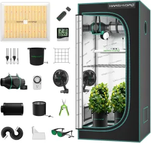 MARS HYDRO 3x3 Grow Tent Kit Complete System with iConnectu USB,150W TS1000 LED Dimmable Grow Light, 32"x32"x63" 1680D High Reflective Mylar Grow System with 4inch Adjustable Speed Ventilation System