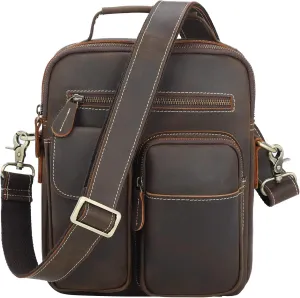 Masa Kawa Leather Shoulder Bag for Men Crossbody Messenger Casual Work 10" Tablet Bags