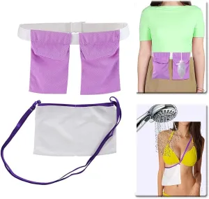 Mastectomy Drain Holder After Tummy Tuck Surgery Recovery Drainage Pouch Adjustable Drain Belt Shower Pockets with Lanyard for Breast Augmentation & Reduction Recovery Supplies (Violet/White)