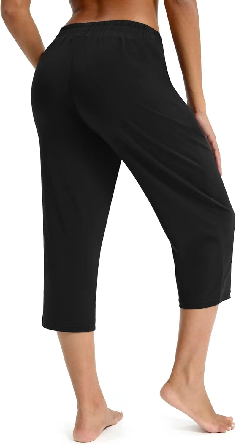 Maxbee Capri Pants for Women Drawstring Workout Sweatpants Comfy Lounge Elastic Waist Yoga Pants
