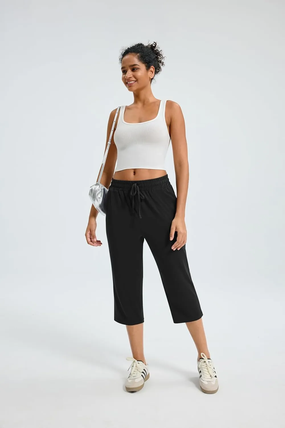Maxbee Capri Pants for Women Drawstring Workout Sweatpants Comfy Lounge Elastic Waist Yoga Pants
