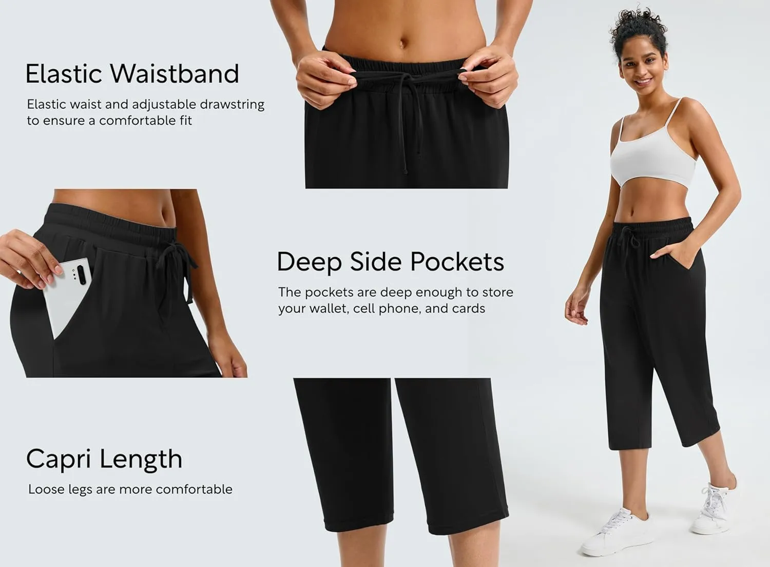 Maxbee Capri Pants for Women Drawstring Workout Sweatpants Comfy Lounge Elastic Waist Yoga Pants