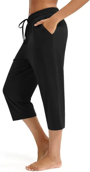 Maxbee Capri Pants for Women Drawstring Workout Sweatpants Comfy Lounge Elastic Waist Yoga Pants