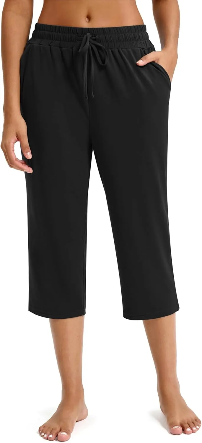 Maxbee Capri Pants for Women Drawstring Workout Sweatpants Comfy Lounge Elastic Waist Yoga Pants