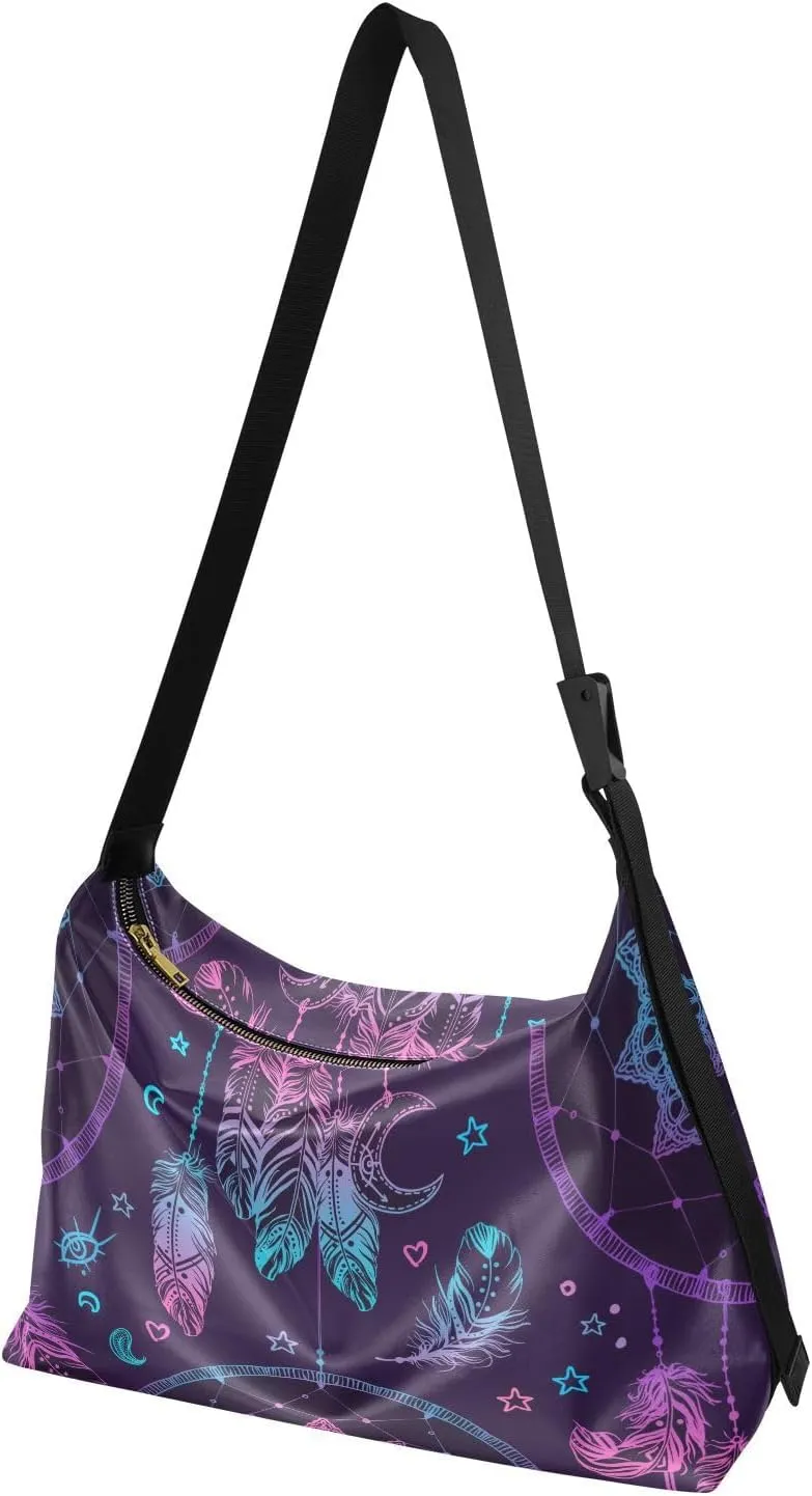MCHIVER American Indian Boho Hobo Shoulder Bag for Women Men PU Leather Crossbody Bag Slouchy Tote Handbags for Shopping Working Traveling