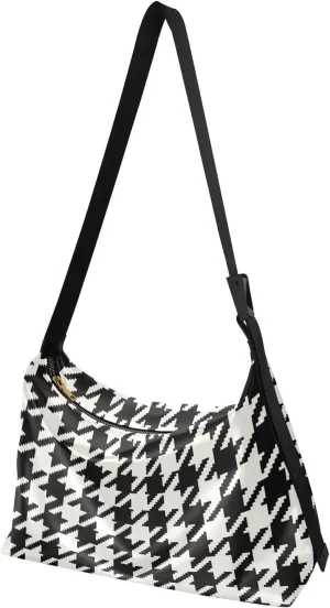 MCHIVER Classic Houndstooth Hobo Shoulder Bag for Women Men PU Leather Crossbody Bag Slouchy Tote Handbags for Traveling Working Shopping