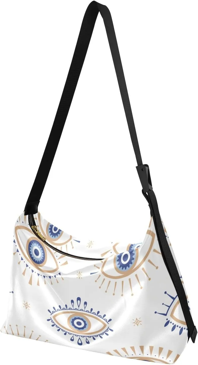 MCHIVER Evil Eye Magic Hobo Shoulder Bag for Women Men PU Leather Crossbody Bag Slouchy Tote Handbags for Travel Work