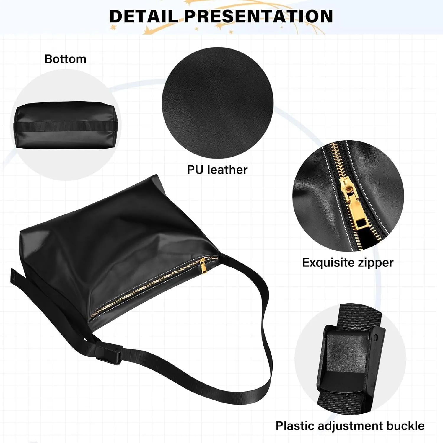 MCHIVER Hobo Shoulder Bag for Women Men PU Leather Crossbody Bag Slouchy Tote Handbags for Working Shopping Traveling