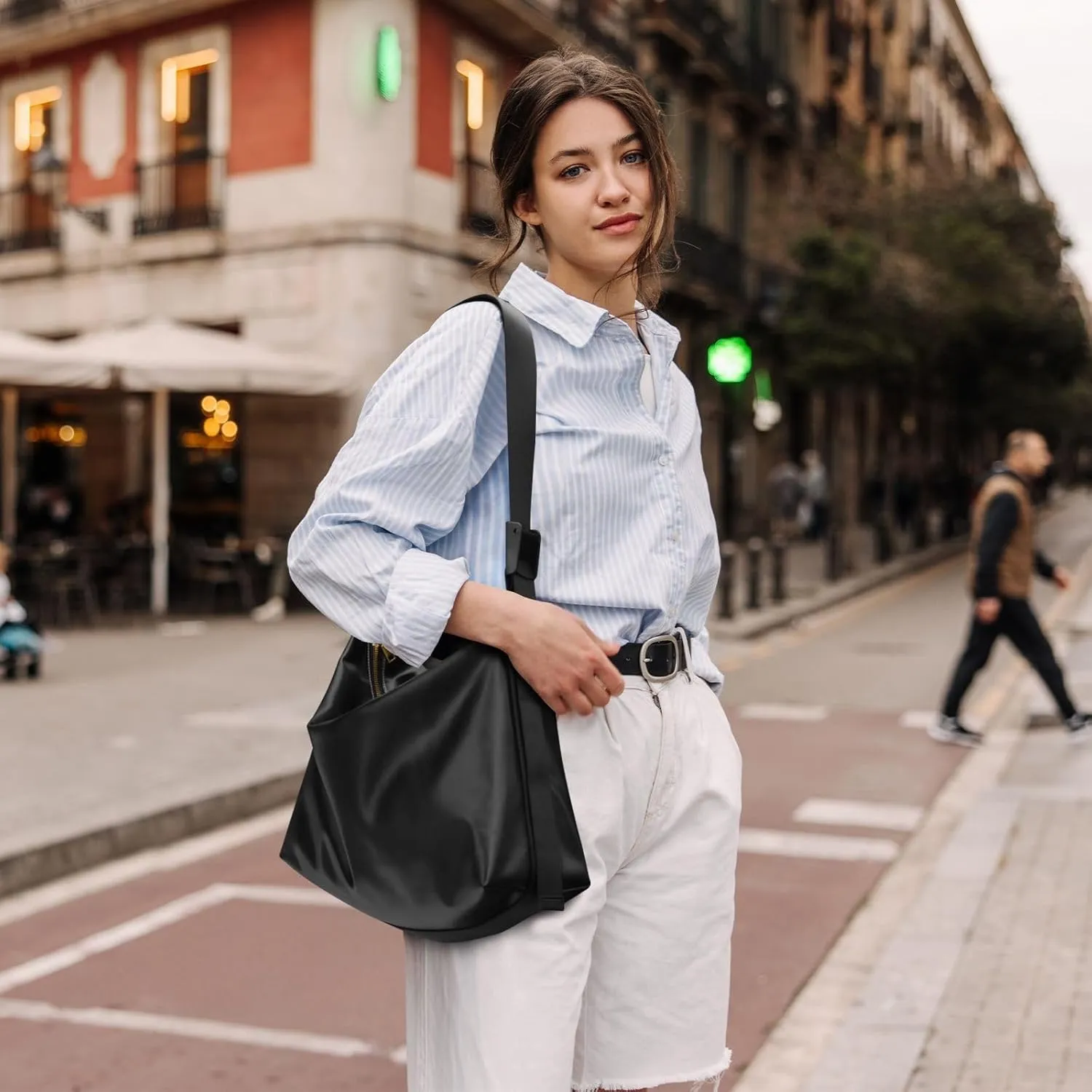 MCHIVER Hobo Shoulder Bag for Women Men PU Leather Crossbody Bag Slouchy Tote Handbags for Working Shopping Traveling