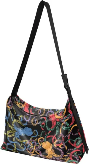 MCHIVER Octopus Hobo Shoulder Bag for Women Men PU Leather Crossbody Bag Slouchy Tote Handbags for Travel Work