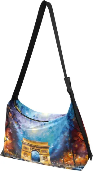 MCHIVER Paris Triumphal Arch Street Hobo Shoulder Bag for Women Men PU Leather Crossbody Bag Slouchy Tote Handbags for Traveling Working Shopping