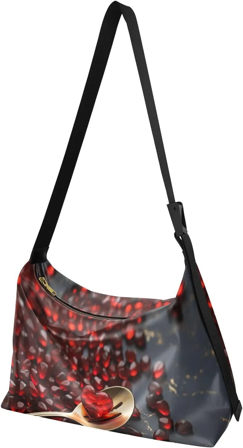 MCHIVER Valentine’s Day Hearts Spoon Hobo Shoulder Bag for Women Men PU Leather Crossbody Bag Slouchy Tote Handbags for Shopping Traveling Working