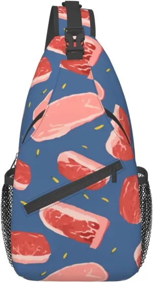 Meat slices pattern Print Unisex Chest Bags Crossbody Sling Backpack Lightweight Daypack for Travel Hiking