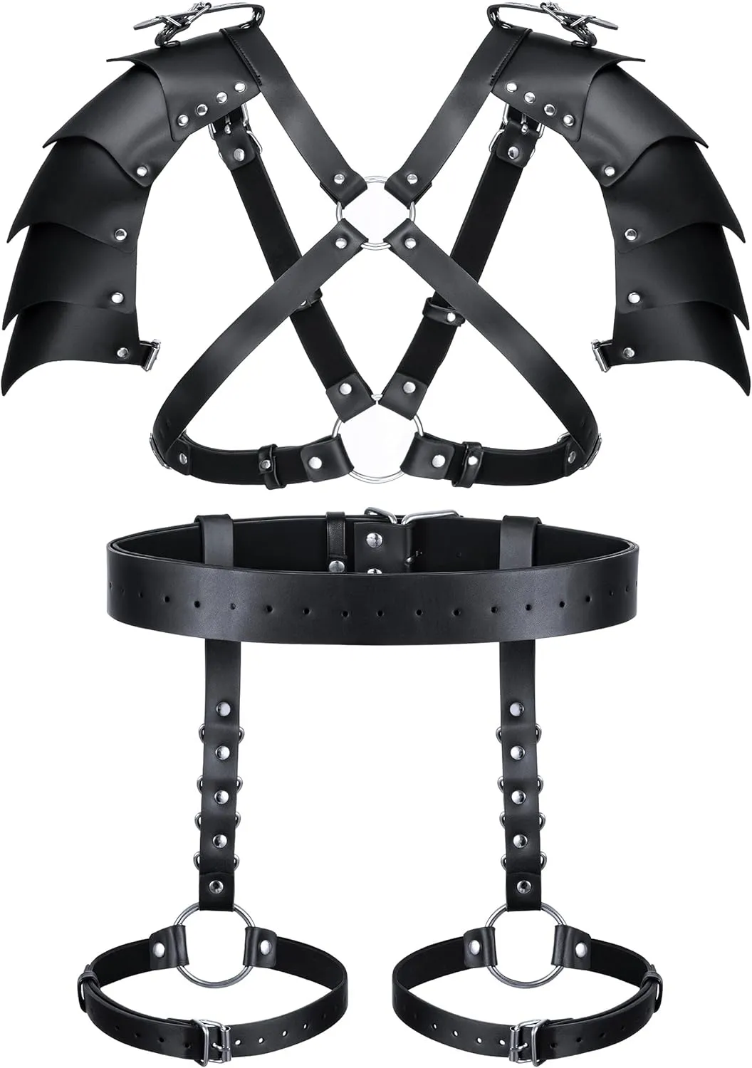 Medieval Knight PU Leather Leggings Corset Belt Shawl Renaissance Shoulder Cape Scarf Bracers Accessories