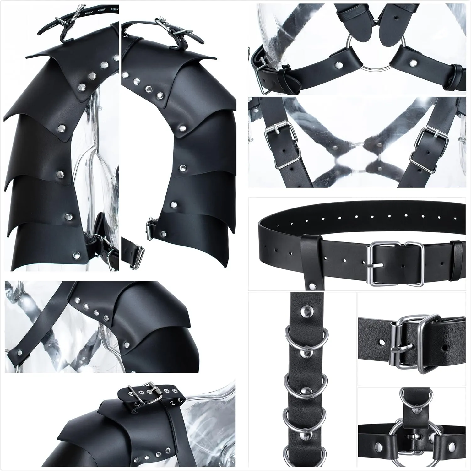 Medieval Knight PU Leather Leggings Corset Belt Shawl Renaissance Shoulder Cape Scarf Bracers Accessories