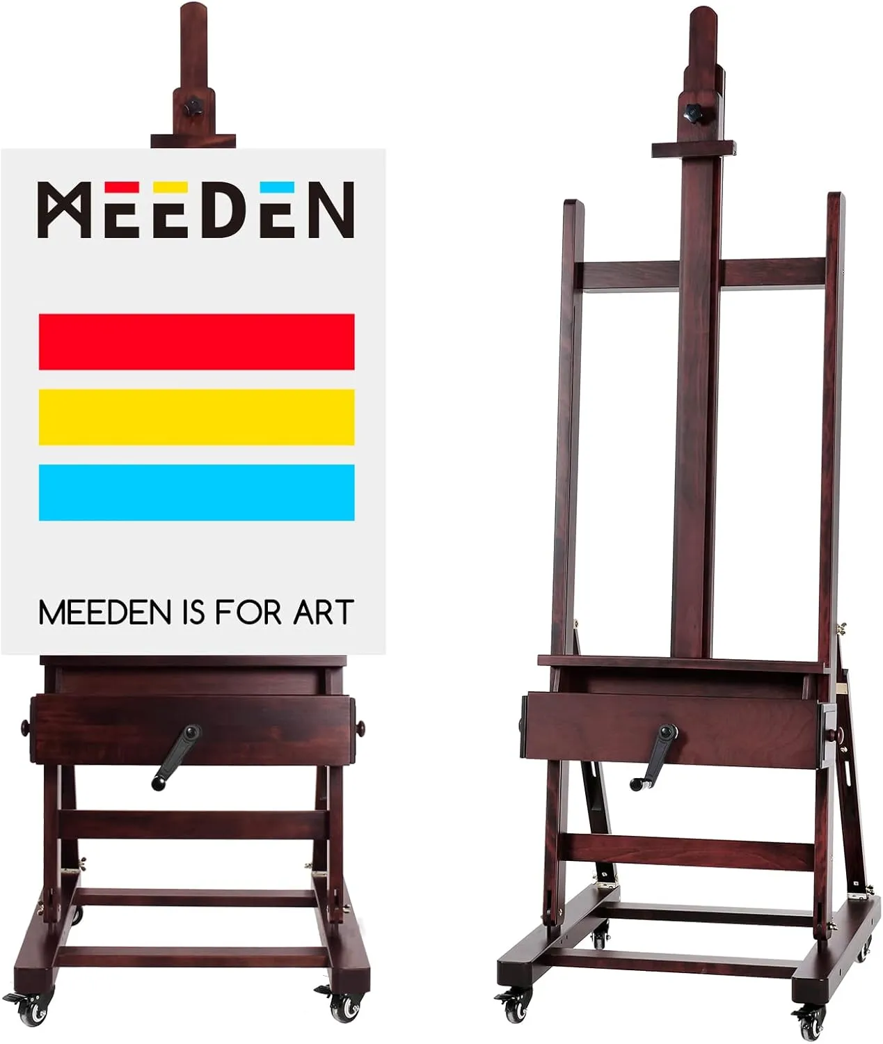 MEEDEN Extra-Large Art Painting Easel - Professional Artist Crank Easel with Height Adjustable 71" to 98" - Heavy Duty Beech Wood Studio Easel - H Frame Easel Stand for Painting Canvas up to 83"