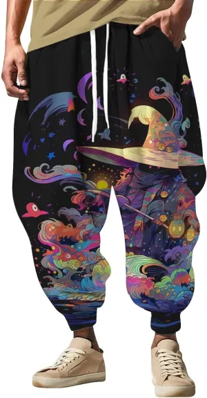 Men Drop Crotch Wide Leg Baggy Harem Pants Men's Autumn Fun Print Fashion Street Feel Casual Loose Drop Crotch