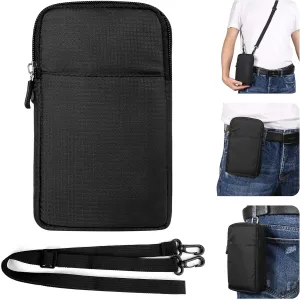 Men Nylon Cell Phone Crossbody Purse Bag Waist Pouch Compatible for Galaxy S25 Ultra S24 Ultra Note 20 S25  S24  S24 FE S23 FE A16 A35 A55 / iPhone 16 Pro Max 16 Plus/Pixel 9 Pro 8a (Black)