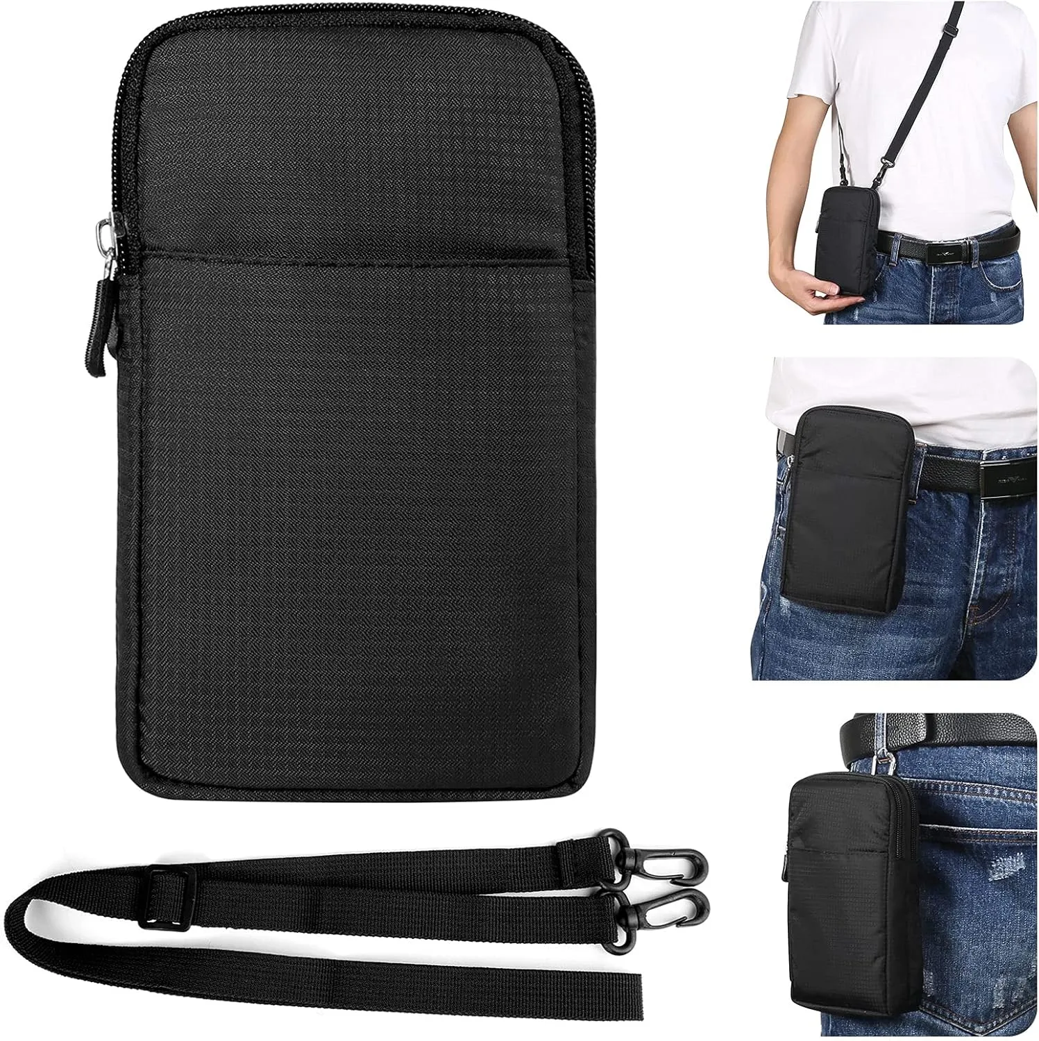 Men Nylon Cell Phone Crossbody Purse Bag Waist Pouch Compatible for Galaxy S25 Ultra S24 Ultra Note 20 S25  S24  S24 FE S23 FE A16 A35 A55 / iPhone 16 Pro Max 16 Plus/Pixel 9 Pro 8a (Black)