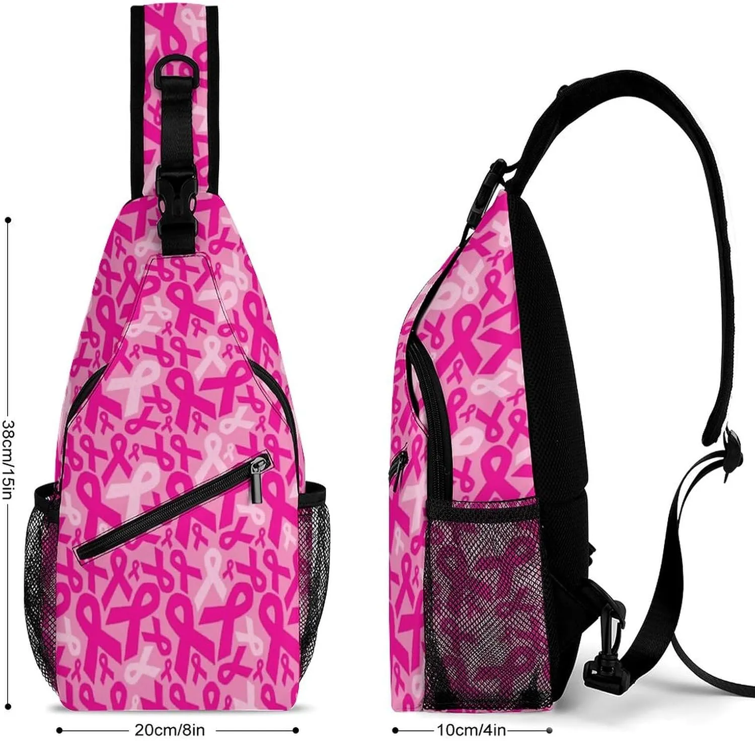 Men Women Sling Bag, for Breast Cancer Ribbons Crossbody Shoulder Chest Bags With Adjustable Strap, For Travel Gym Sport Hiking Shopping