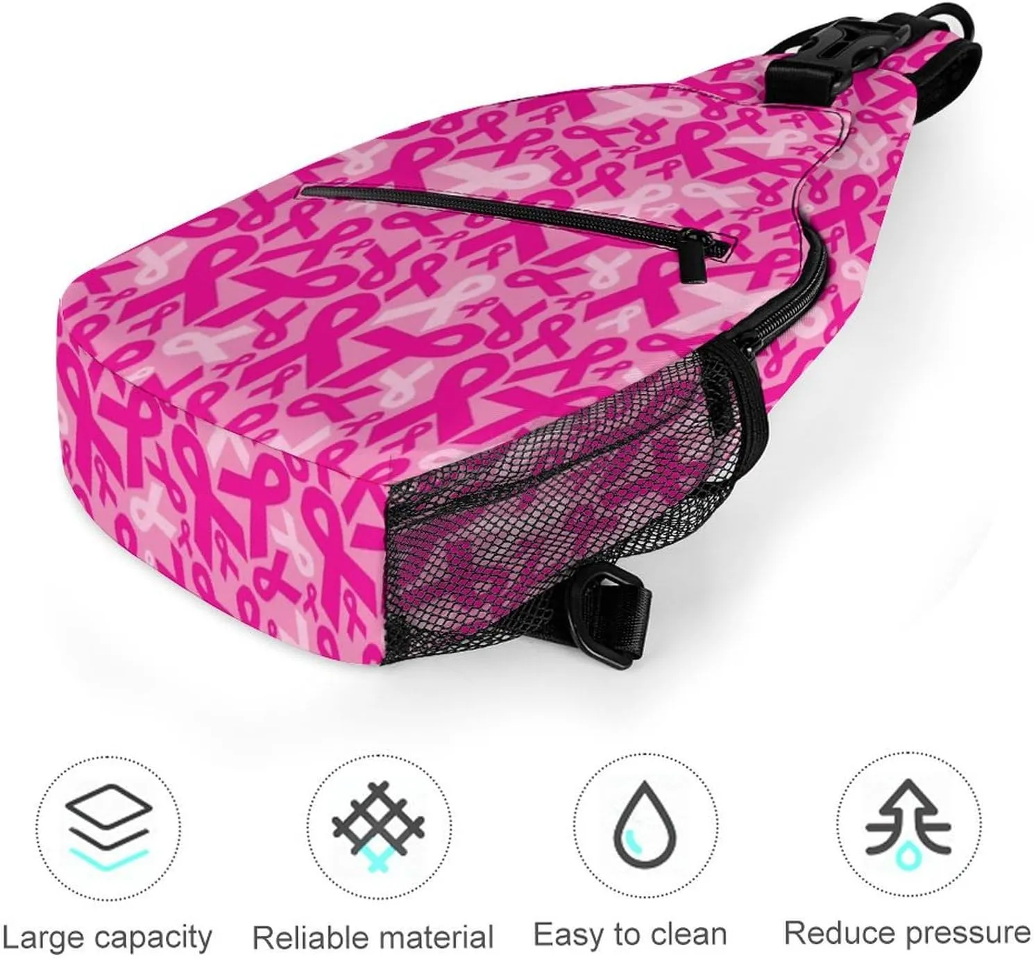 Men Women Sling Bag, for Breast Cancer Ribbons Crossbody Shoulder Chest Bags With Adjustable Strap, For Travel Gym Sport Hiking Shopping