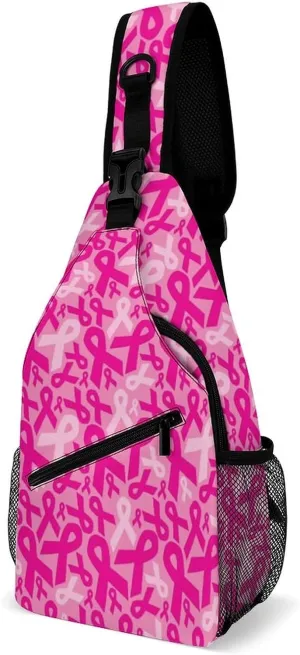 Men Women Sling Bag, for Breast Cancer Ribbons Crossbody Shoulder Chest Bags With Adjustable Strap, For Travel Gym Sport Hiking Shopping