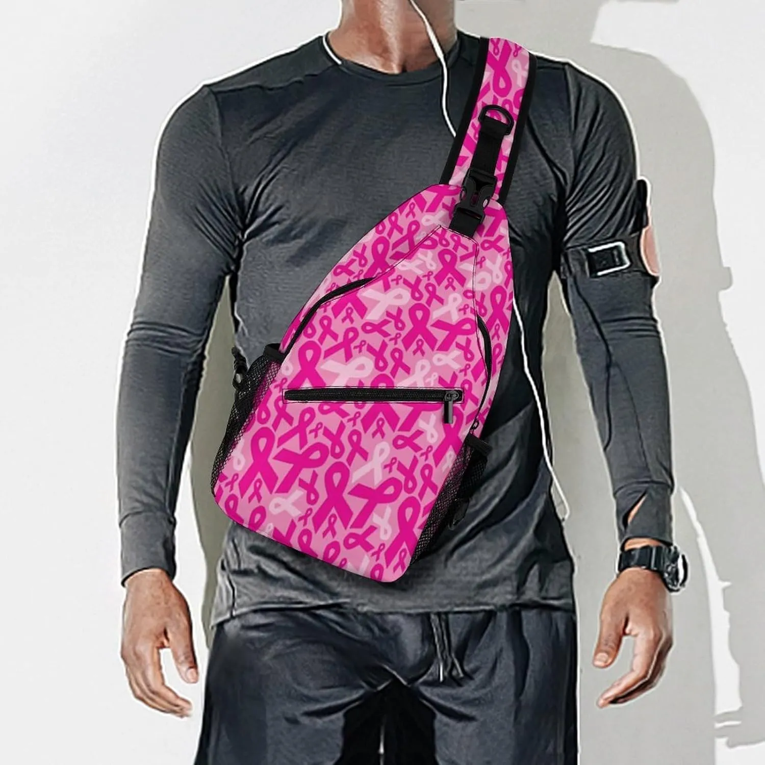 Men Women Sling Bag, for Breast Cancer Ribbons Crossbody Shoulder Chest Bags With Adjustable Strap, For Travel Gym Sport Hiking Shopping