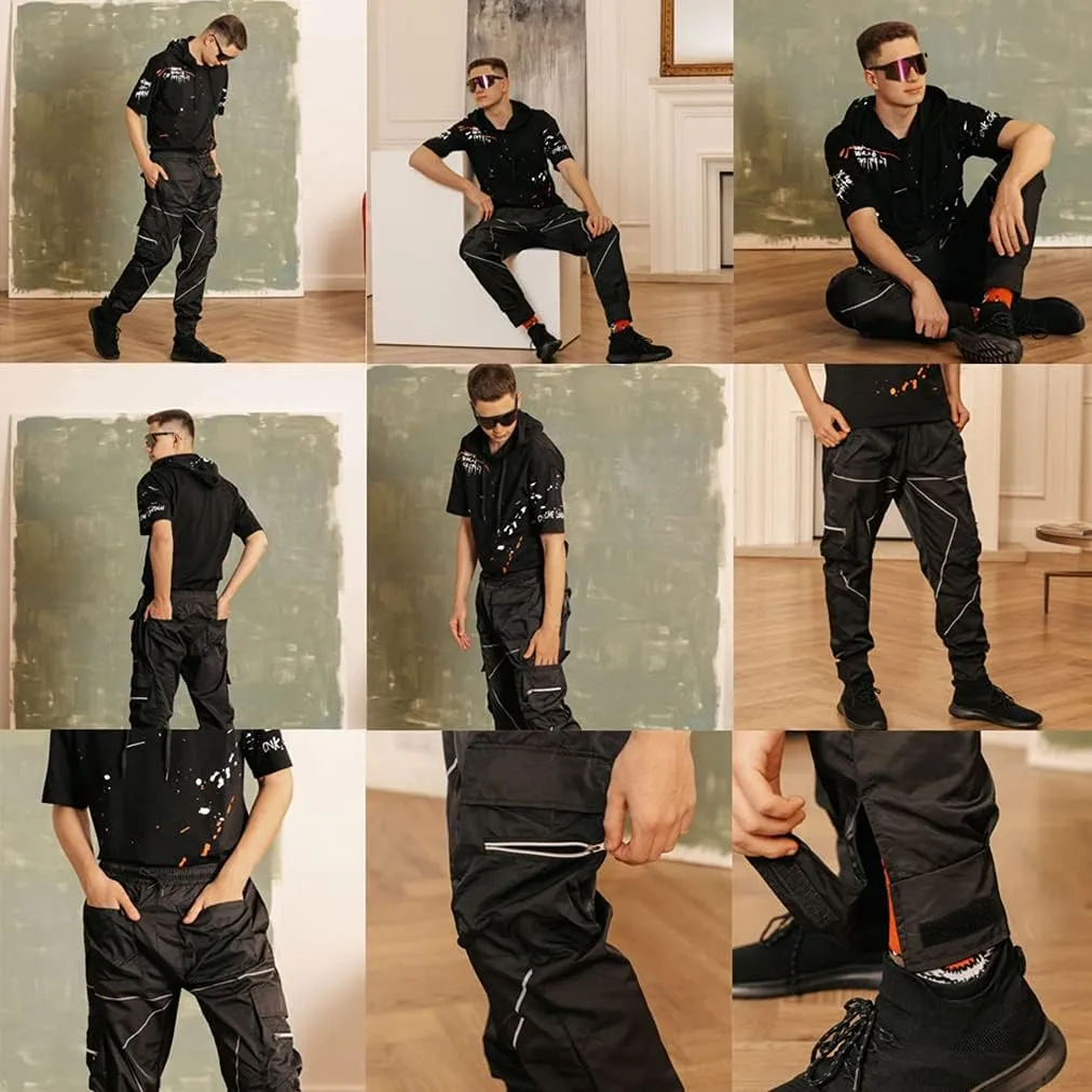 Mens Cargo Pants Hip Hop Techwear Harem Pant Jogger Sweatpants with Pockets Jogging Punk