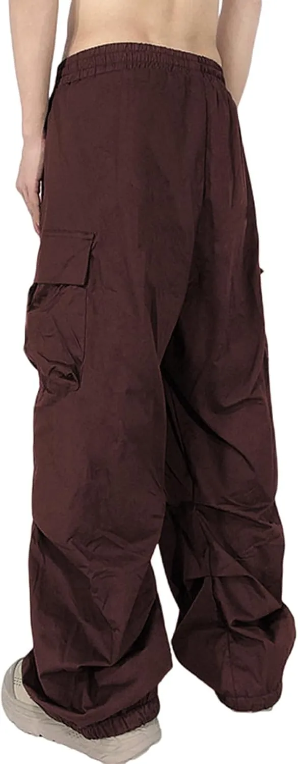 Men's Casual Cargo Pants Elastic Waist Drawstring Street Hip Hop Trousers with Pockets