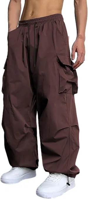 Men's Casual Cargo Pants Elastic Waist Drawstring Street Hip Hop Trousers with Pockets