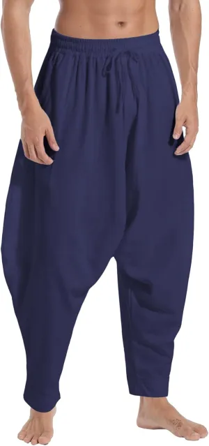 Mens Casual Harem Pants Baggy Elastic Drawstring Waist Aladdin Hippie Pant